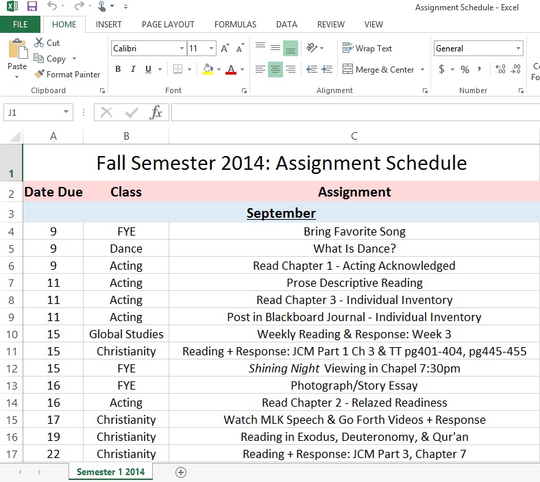 Assignment Due Date Template Excel