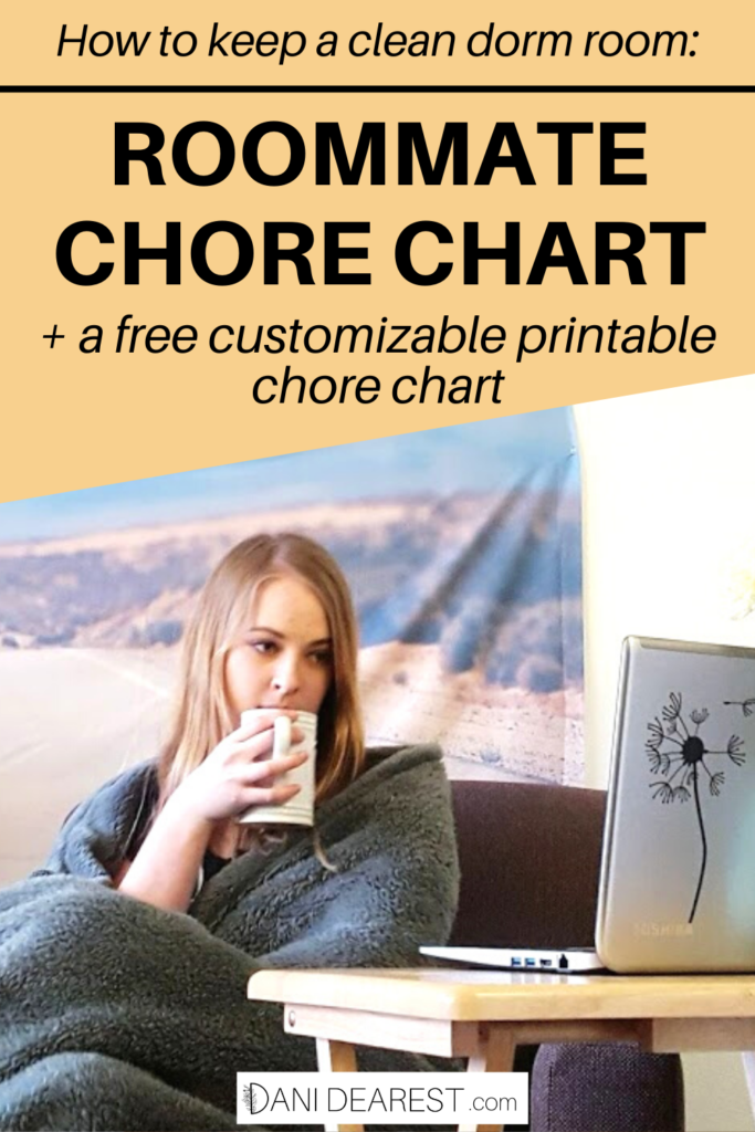 How to keep a clean dorm room, roommate chore chart, plus free printable download
